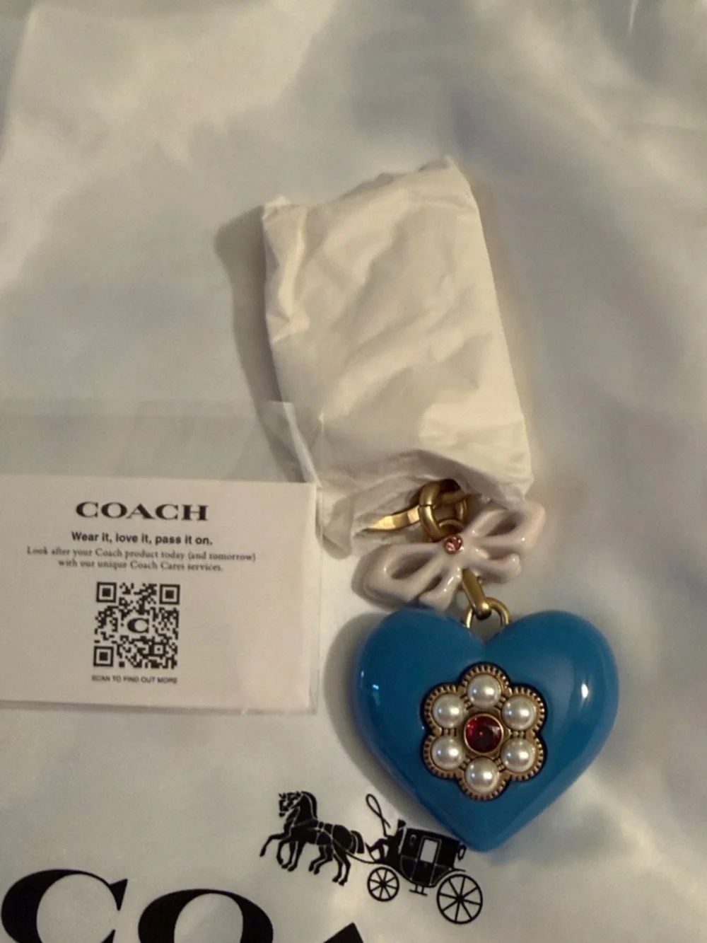 Coach NWT Blue  Heart Bag Charm / Keychain with Gold Hardware